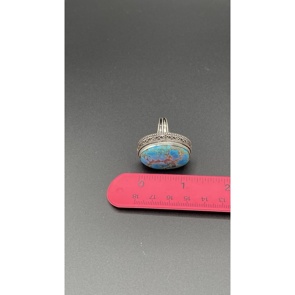 Southwest Sterling Silver Turquoise Oval Ring Size 9 Stamped Sterling 17.58g - Picture 9 of 11